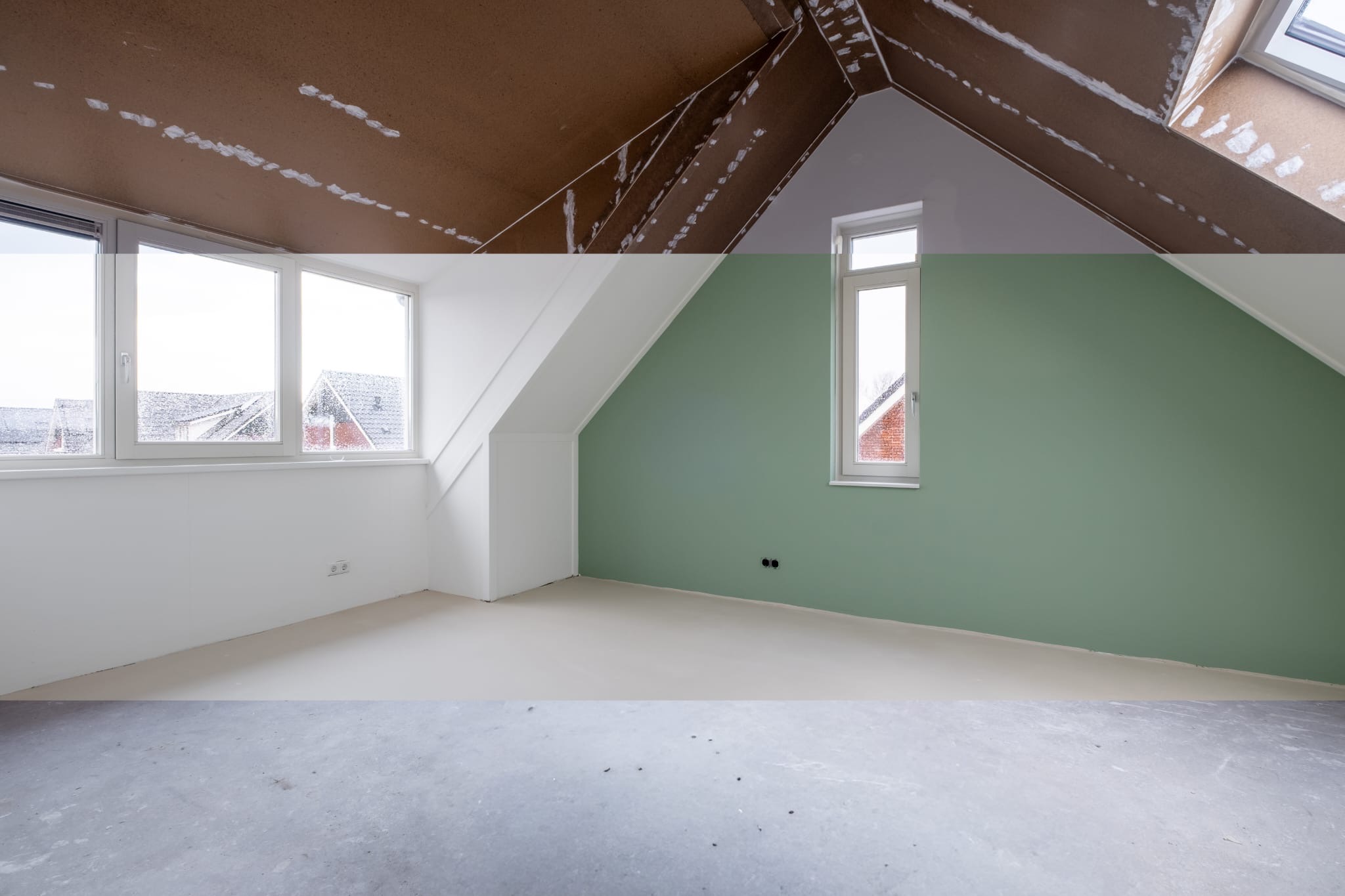 Eigen zolderwand voor en na het afwerken
