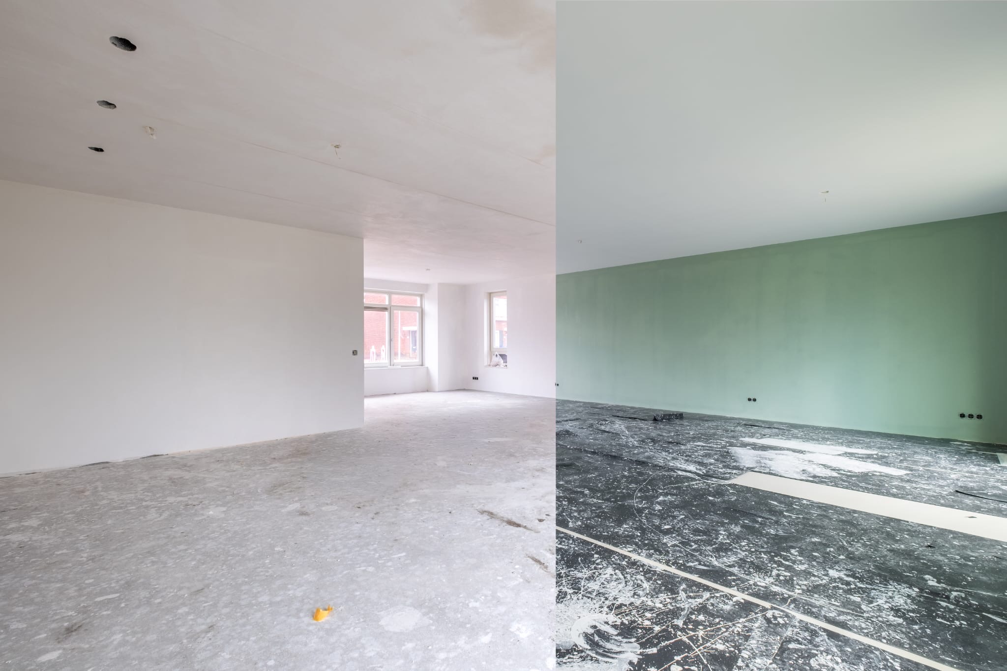 Eigen project: woonkamer voor en na renovlies en schilderwerk